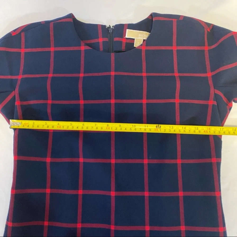 Michael Kors Navy & Red Plaid Lace Dress - Picture 6 of 9